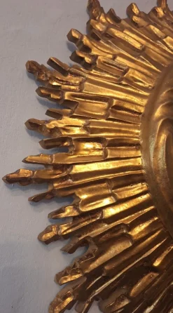 Pamono Mid-Century Modern Gilded Sunburst Wall Mirror, 1960s><noscript><img width=