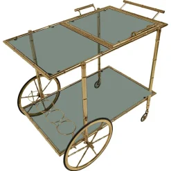 Pamono Mid-Century Modern Gilded Brass Faux Bamboo Bar Cart with Removable Tray Top, 1970s> Serving Bar Carts & Trolleys