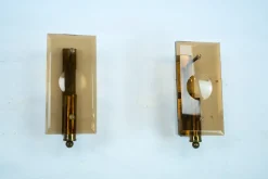 Pamono Mid-Century Modern Glass and Brass Sconces, 1960s, Set of 2> Wall Lights & Sconces