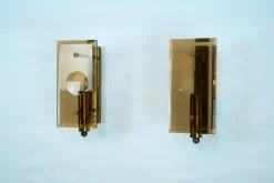 Pamono Mid-Century Modern Glass and Brass Sconces, 1960s, Set of 2> Wall Lights & Sconces