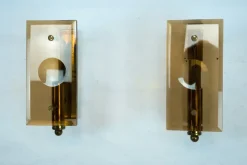 Pamono Mid-Century Modern Glass and Brass Sconces, 1960s, Set of 2><noscript><img width=