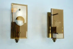 Pamono Mid-Century Modern Glass and Brass Sconces, 1960s, Set of 2><noscript><img width=