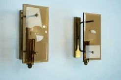 Pamono Mid-Century Modern Glass and Brass Sconces, 1960s, Set of 2><noscript><img width=