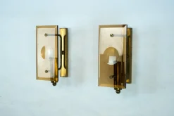 Pamono Mid-Century Modern Glass and Brass Sconces, 1960s, Set of 2><noscript><img width=