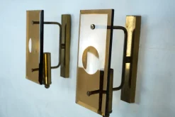 Pamono Mid-Century Modern Glass and Brass Sconces, 1960s, Set of 2><noscript><img width=