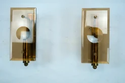 Pamono Mid-Century Modern Glass and Brass Sconces, 1960s, Set of 2><noscript><img width=