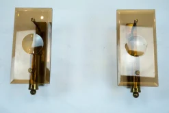 Pamono Mid-Century Modern Glass and Brass Sconces, 1960s, Set of 2><noscript><img width=