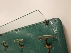 Pamono Mid-Century Modern Green Skai Coat Stand with Brass Hangers, 1950><noscript><img width=