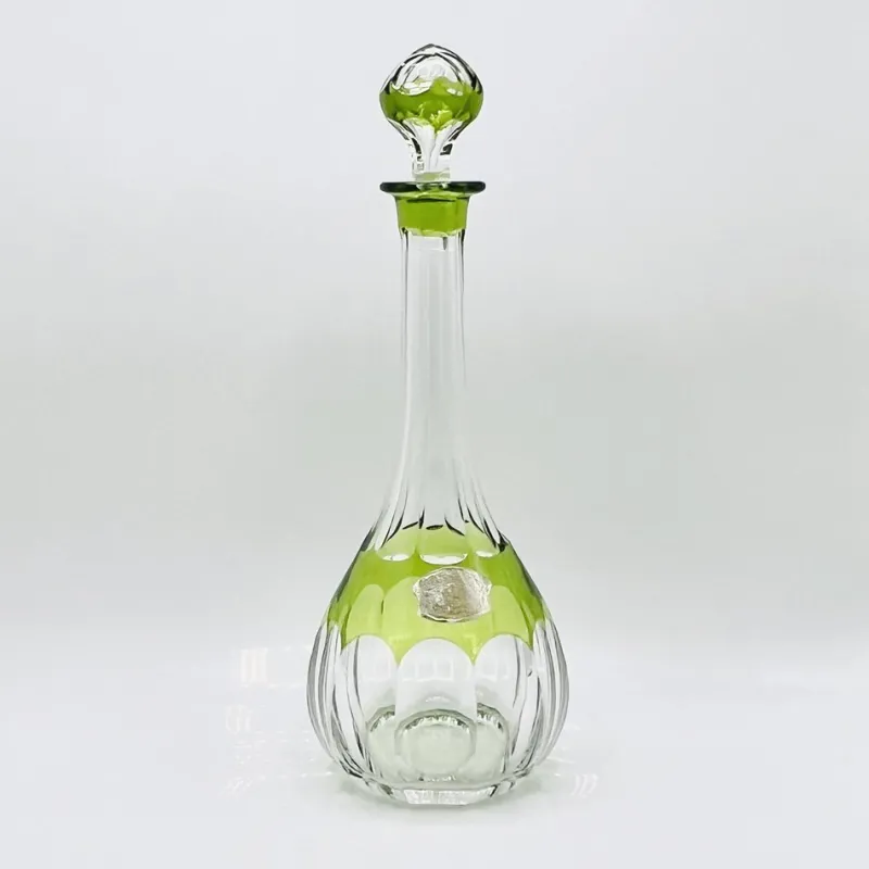 Pamono Mid-Century Modern Hand-Blown Green Cut-to-Clear Crystal Osram Decanter with Stopper from Val St. Lambert, 1950s> Bottles, Carafes & Jugs
