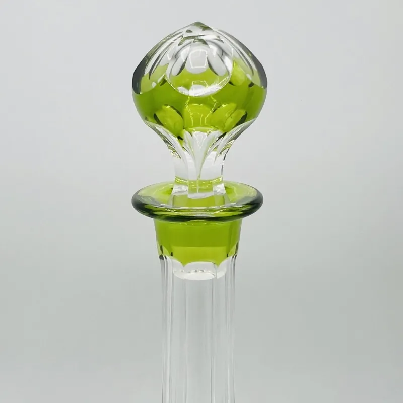 Pamono Mid-Century Modern Hand-Blown Green Cut-to-Clear Crystal Osram Decanter with Stopper from Val St. Lambert, 1950s> Bottles, Carafes & Jugs