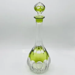 Pamono Mid-Century Modern Hand-Blown Green Cut-to-Clear Crystal Osram Decanter with Stopper from Val St. Lambert, 1950s><noscript><img width=