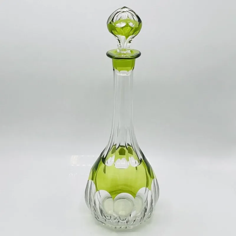 Pamono Mid-Century Modern Hand-Blown Green Cut-to-Clear Crystal Osram Decanter with Stopper from Val St. Lambert, 1950s> Bottles, Carafes & Jugs