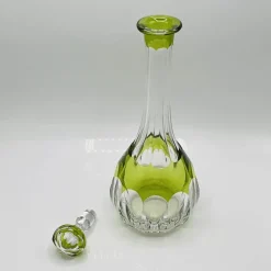 Pamono Mid-Century Modern Hand-Blown Green Cut-to-Clear Crystal Osram Decanter with Stopper from Val St. Lambert, 1950s><noscript><img width=