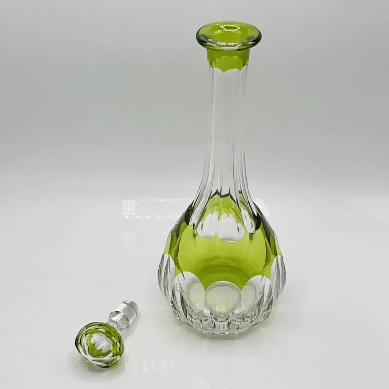 Pamono Mid-Century Modern Hand-Blown Green Cut-to-Clear Crystal Osram Decanter with Stopper from Val St. Lambert, 1950s> Bottles, Carafes & Jugs