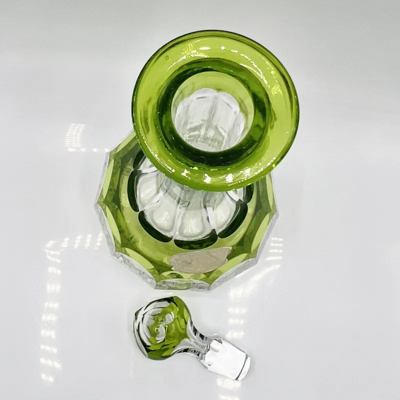 Pamono Mid-Century Modern Hand-Blown Green Cut-to-Clear Crystal Osram Decanter with Stopper from Val St. Lambert, 1950s> Bottles, Carafes & Jugs