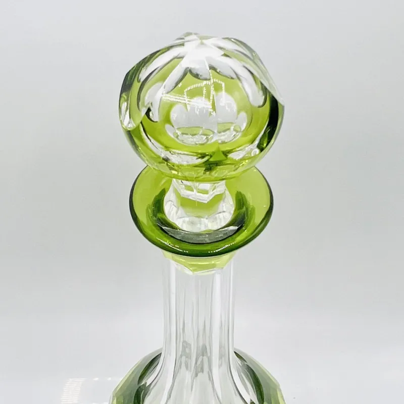 Pamono Mid-Century Modern Hand-Blown Green Cut-to-Clear Crystal Osram Decanter with Stopper from Val St. Lambert, 1950s> Bottles, Carafes & Jugs