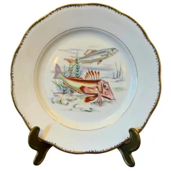 Online Pamono Mid-Century Modern Hand-Painted Fish Service by S.F.P. for Limoges, 1950, Set of 13