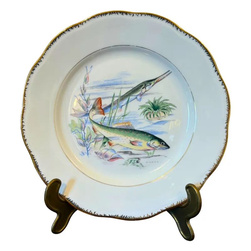 Online Pamono Mid-Century Modern Hand-Painted Fish Service by S.F.P. for Limoges, 1950, Set of 13