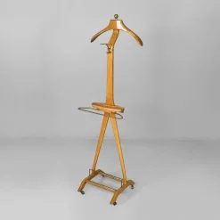 Pamono Mid-Century Modern Italian Wood and Brass Valet Stand from Fratelli Reguitti, 1960s> Racks, Hooks & Valets