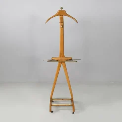 Pamono Mid-Century Modern Italian Wood and Brass Valet Stand from Fratelli Reguitti, 1960s> Racks, Hooks & Valets