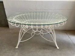 Hot Pamono Mid-Century Modern Italian Painted Iron Garden Table with Oval Glass Top, 1960s