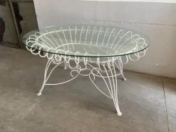 Hot Pamono Mid-Century Modern Italian Painted Iron Garden Table with Oval Glass Top, 1960s