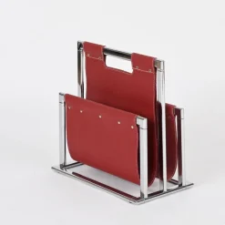 Hot Pamono Midcentury Modern Italian Burgundy Magazine Rack in Chrome by Milo Baughman, 1970s