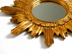 Pamono Mid-Century Modern Italian Sunburst Wall Mirror in Wood and Resin, 1950s><noscript><img width=