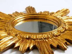 Pamono Mid-Century Modern Italian Sunburst Wall Mirror in Wood and Resin, 1950s><noscript><img width=