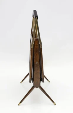 Pamono Mid-Century Modern Italian Wicker and Brass Magazine Rack by Cesare Lacca, 1950s><noscript><img width=