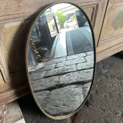 Pamono Mid-Century Modern Italian Brass Oval Wall Mirror in the style of Giò Ponti, 1960s><noscript><img width=