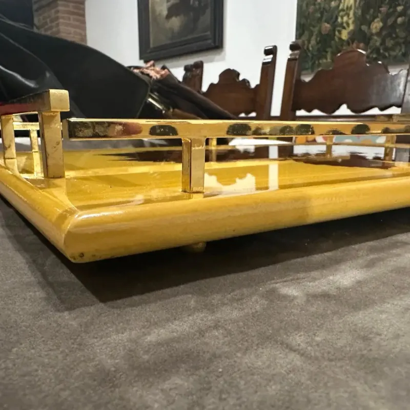Pamono Mid-Century Modern Italian Lacquered Wood and Brass Serving Tray, 1960s> Trays