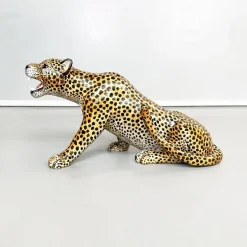 Pamono Mid-Century Modern Italian Feline Animal Cheetah Ceramic Statue, 1960s><noscript><img width=