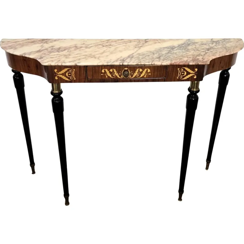 Pamono Mid-Century Modern Italian Black Wood and Brass Console Table with Marble Top, 1950s> Console Tables