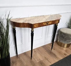 Pamono Mid-Century Modern Italian Black Wood and Brass Console Table with Marble Top, 1950s><noscript><img width=
