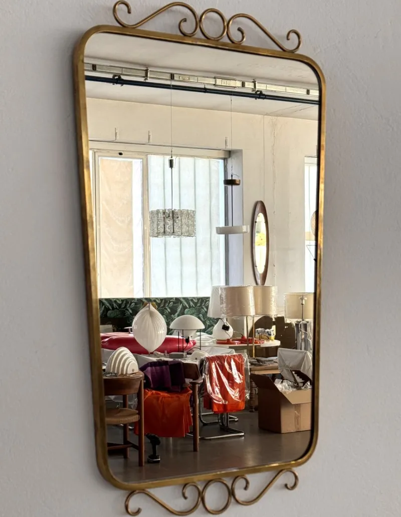 Pamono Midcentury Modern Italian Brass Wall Mirrors, 1970s, Set of 2> Mirrors