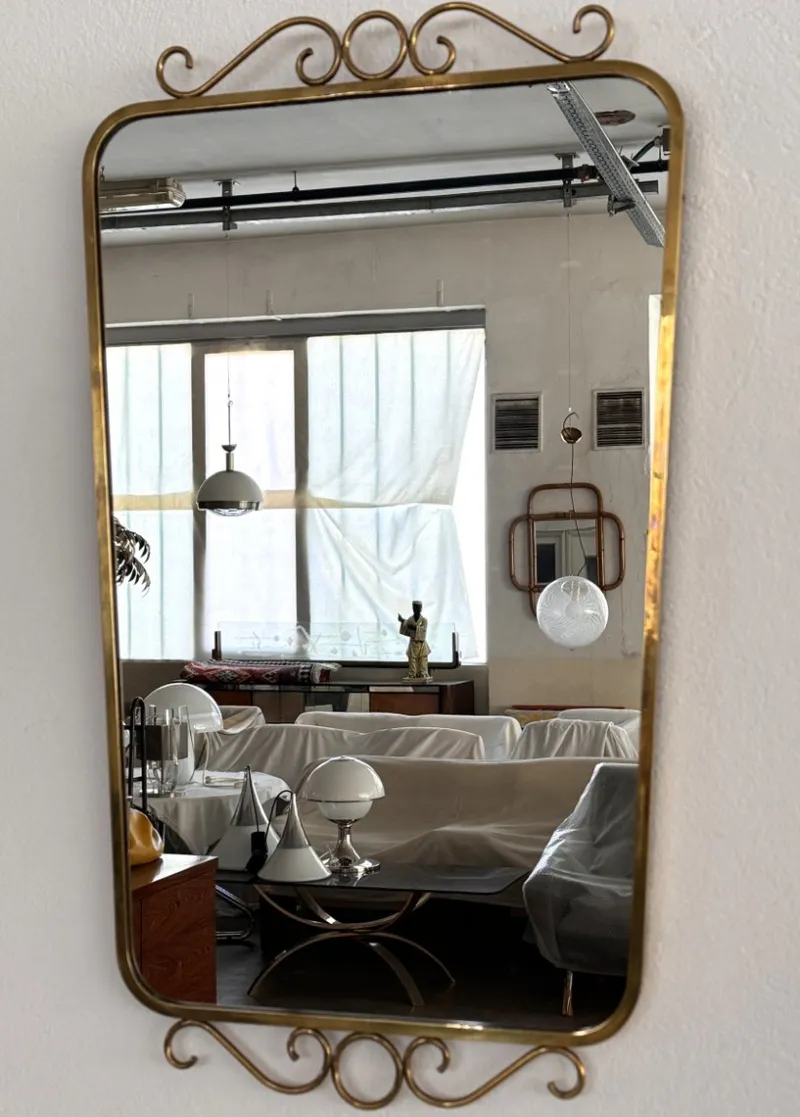 Pamono Midcentury Modern Italian Brass Wall Mirrors, 1970s, Set of 2> Mirrors