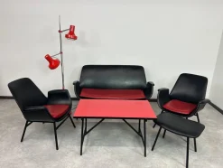 Pamono Mid-Century Modern Leather Seating Group by Gastone Rinaldi, 1970s, Set of 4> Living Room Sets