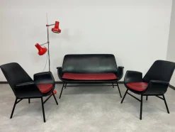 Pamono Mid-Century Modern Leather Seating Group by Gastone Rinaldi, 1970s, Set of 4><noscript><img width=