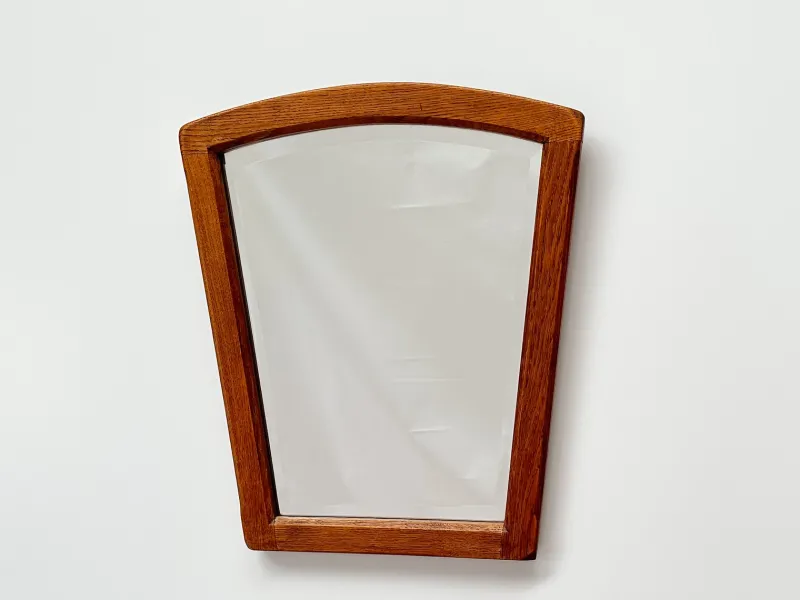 Pamono Mid-Century Modern Oak Wall Mirror with Beveled Glass and Arched Top, 1950s> Mirrors