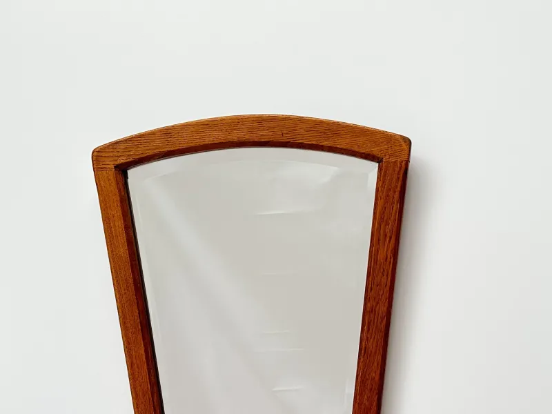 Pamono Mid-Century Modern Oak Wall Mirror with Beveled Glass and Arched Top, 1950s> Mirrors