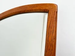 Pamono Mid-Century Modern Oak Wall Mirror with Beveled Glass and Arched Top, 1950s><noscript><img width=