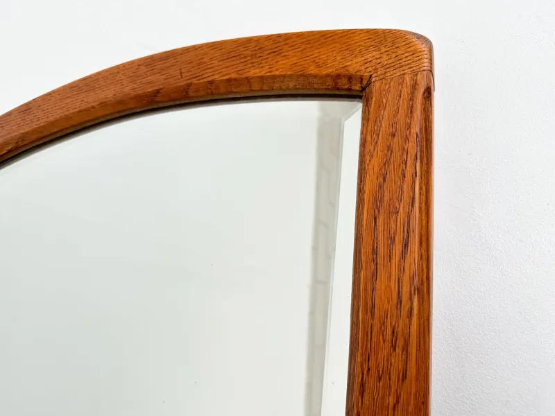 Pamono Mid-Century Modern Oak Wall Mirror with Beveled Glass and Arched Top, 1950s> Mirrors