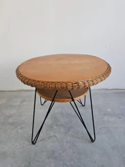 Pamono Mid-Century Modern Patio Wicker Table, Italy, 1950s><noscript><img width=
