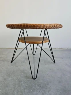 Pamono Mid-Century Modern Patio Wicker Table, Italy, 1950s><noscript><img width=