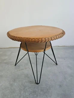 Pamono Mid-Century Modern Patio Wicker Table, Italy, 1950s><noscript><img width=