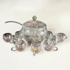 Pamono Mid-Century Modern Punch Set with 12 Glasses and Glass Ladle, 1960s, Set of 13> Glassware