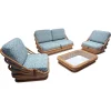 Pamono Mid-Century Modern Rattan Living Room Sofas, Armchair and Coffee Table, Set of 3
