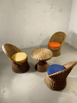 Best Pamono Mid-Century Modern Rattan Terrasse Summer Set, France, 1950s, Set of 4