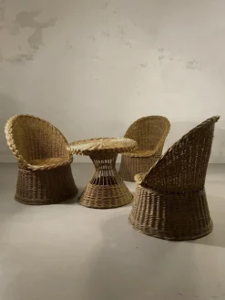 Best Pamono Mid-Century Modern Rattan Terrasse Summer Set, France, 1950s, Set of 4